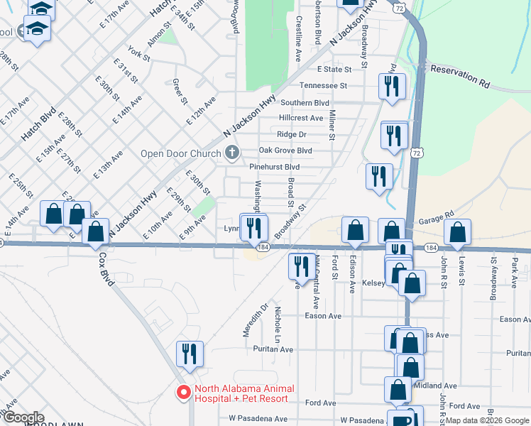 map of restaurants, bars, coffee shops, grocery stores, and more near 1522 Shoals Ave in Sheffield