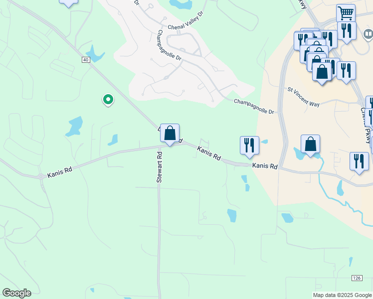 map of restaurants, bars, coffee shops, grocery stores, and more near 18705 Kanis Road in Little Rock