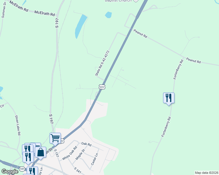 map of restaurants, bars, coffee shops, grocery stores, and more near 9897 U.S. 221 in Woodruff