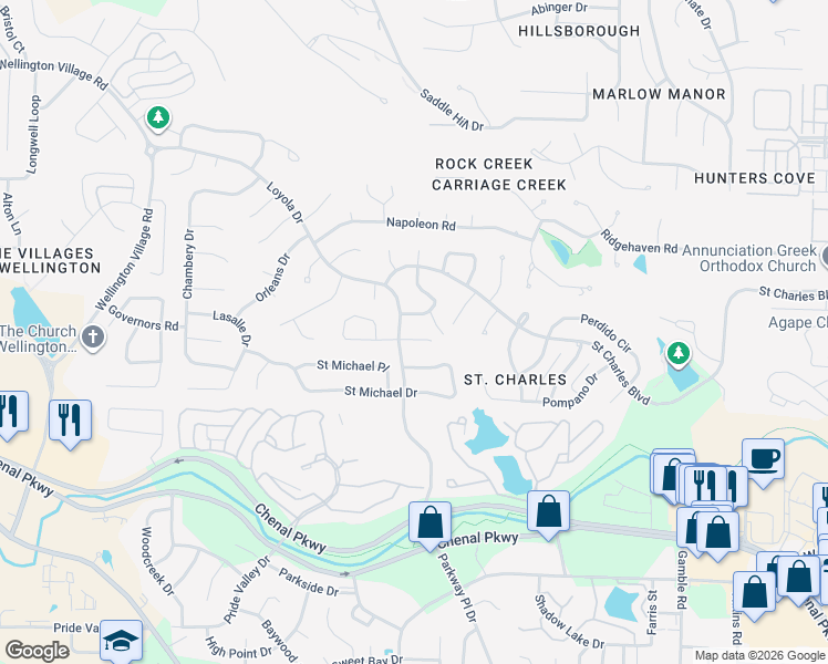 map of restaurants, bars, coffee shops, grocery stores, and more near 4 Saint George Court in Little Rock