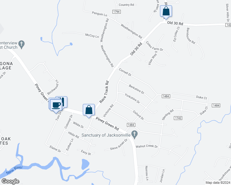 map of restaurants, bars, coffee shops, grocery stores, and more near 21 Victoria Road in Jacksonville