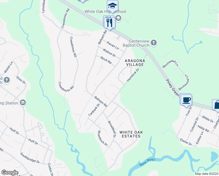 map of restaurants, bars, coffee shops, grocery stores, and more near 415 Eucalyptus Lane in Jacksonville