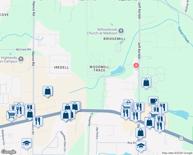 map of restaurants, bars, coffee shops, grocery stores, and more near 7301 Mill Creek Road in Madison