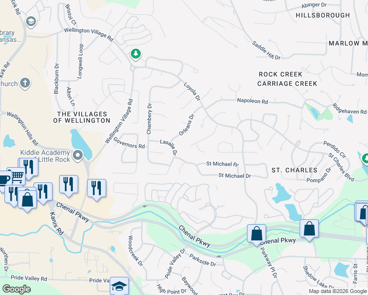 map of restaurants, bars, coffee shops, grocery stores, and more near 707 Lasalle Drive in Little Rock