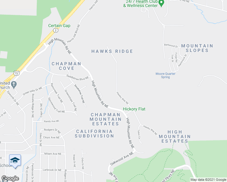 map of restaurants, bars, coffee shops, grocery stores, and more near 4013 Hawks Way Northeast in Huntsville