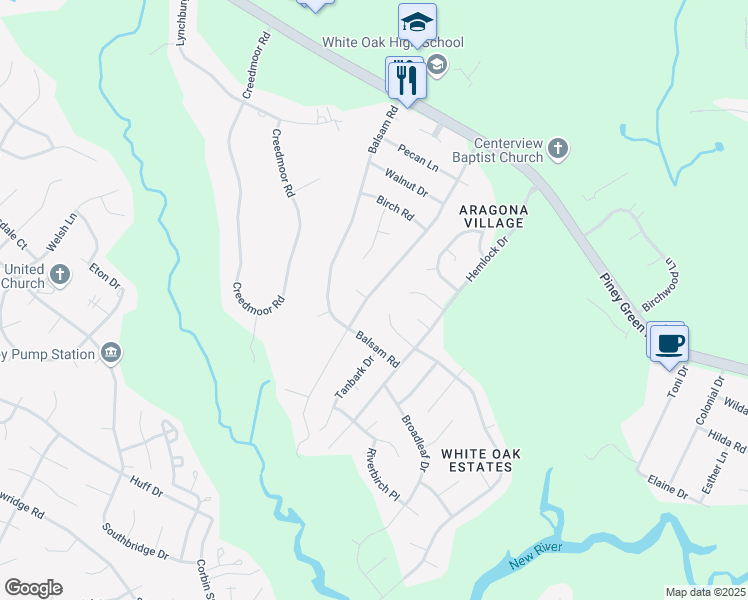 map of restaurants, bars, coffee shops, grocery stores, and more near 145 White Oak Boulevard in Jacksonville