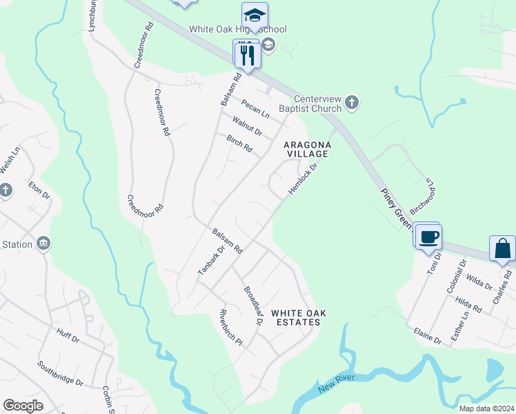 map of restaurants, bars, coffee shops, grocery stores, and more near 409 Eucalyptus Lane in Jacksonville