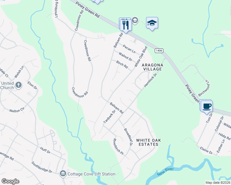 map of restaurants, bars, coffee shops, grocery stores, and more near 145 White Oak Boulevard in Jacksonville