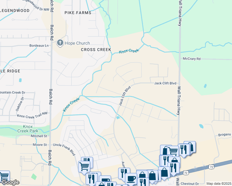 map of restaurants, bars, coffee shops, grocery stores, and more near 342 South Back Creek Road Northwest in Madison