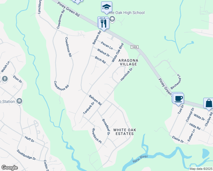 map of restaurants, bars, coffee shops, grocery stores, and more near 411 Eucalyptus Lane in Jacksonville