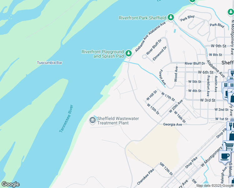 map of restaurants, bars, coffee shops, grocery stores, and more near Harbor Dr in Sheffield