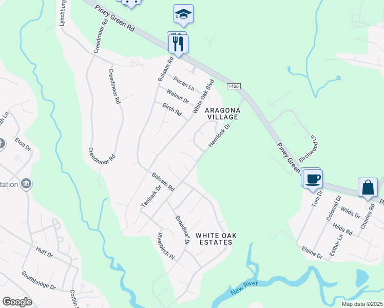 map of restaurants, bars, coffee shops, grocery stores, and more near 406 Eucalyptus Lane in Jacksonville