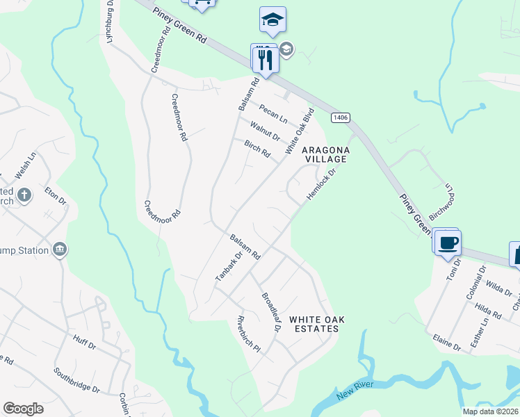 map of restaurants, bars, coffee shops, grocery stores, and more near 419 Eucalyptus Lane in Jacksonville