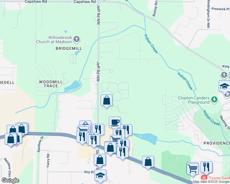 map of restaurants, bars, coffee shops, grocery stores, and more near 830 Old Fairway Road in Huntsville