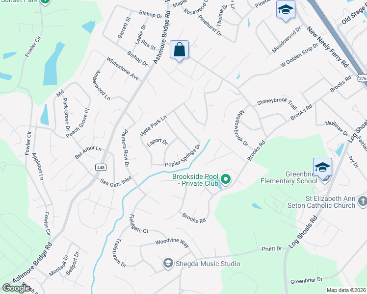 map of restaurants, bars, coffee shops, grocery stores, and more near 101 Poplar Springs Drive in Mauldin