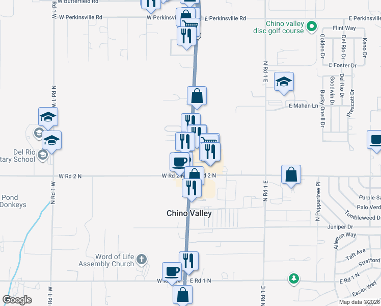 map of restaurants, bars, coffee shops, grocery stores, and more near Hwy 89 in Yavapai