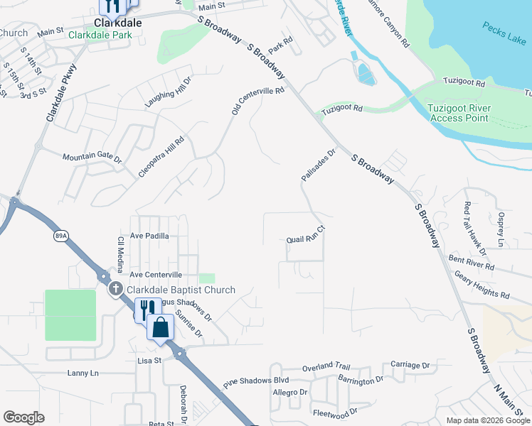 map of restaurants, bars, coffee shops, grocery stores, and more near 800 Palisades Drive in Clarkdale