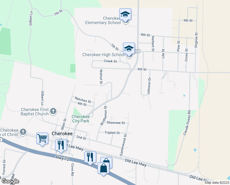 map of restaurants, bars, coffee shops, grocery stores, and more near 701 North Pike in Cherokee