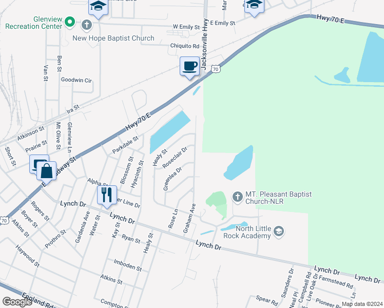 map of restaurants, bars, coffee shops, grocery stores, and more near 1009 Graham Avenue in North Little Rock