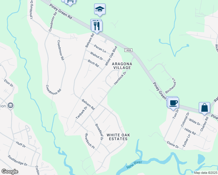 map of restaurants, bars, coffee shops, grocery stores, and more near 336 Mulberry Lane in Jacksonville