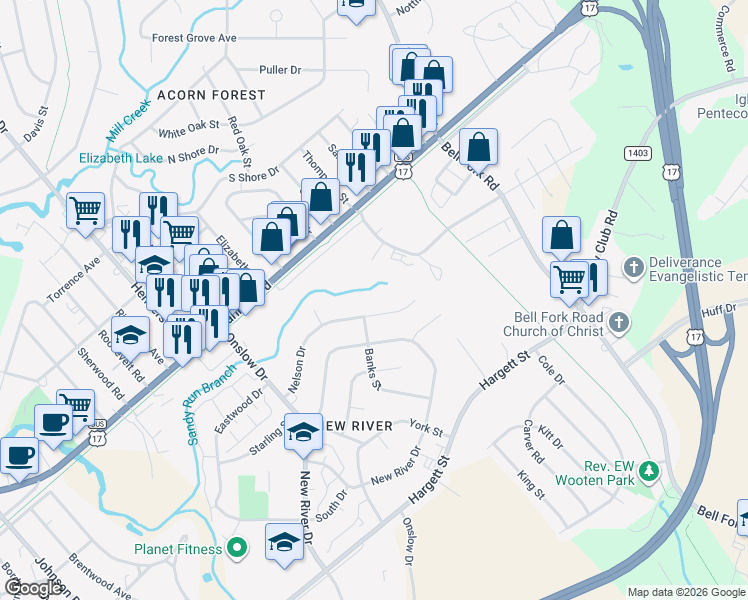 map of restaurants, bars, coffee shops, grocery stores, and more near 1104 North Marine Boulevard in Jacksonville