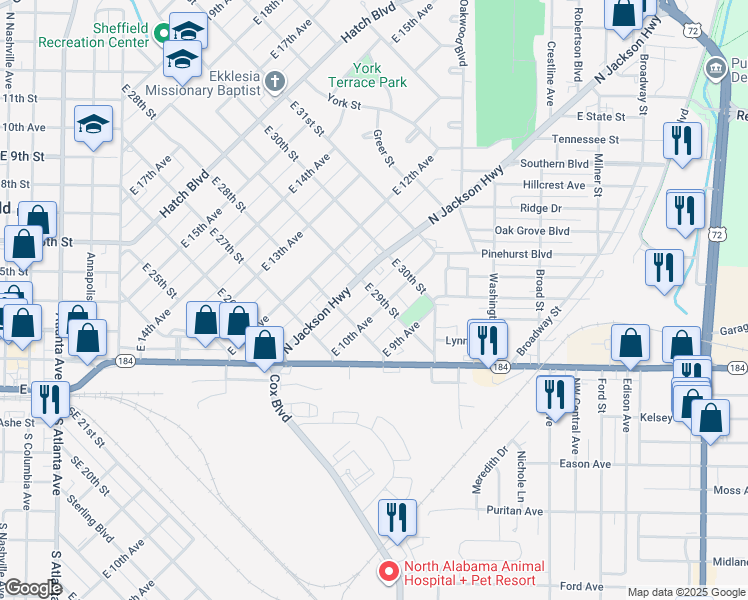 map of restaurants, bars, coffee shops, grocery stores, and more near 2901-2999 East 10th Avenue in Sheffield