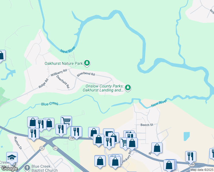 map of restaurants, bars, coffee shops, grocery stores, and more near 222 Crooked Creek Road in Jacksonville