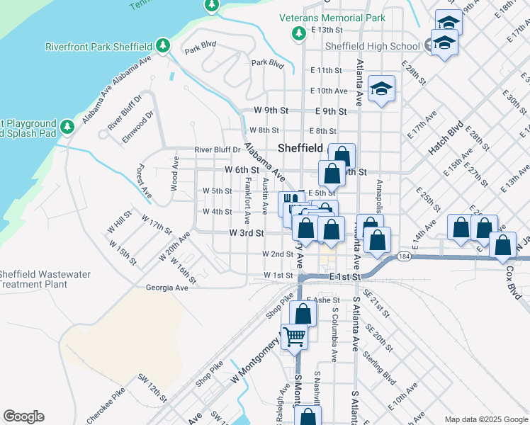 map of restaurants, bars, coffee shops, grocery stores, and more near 301 West 4th Street in Sheffield