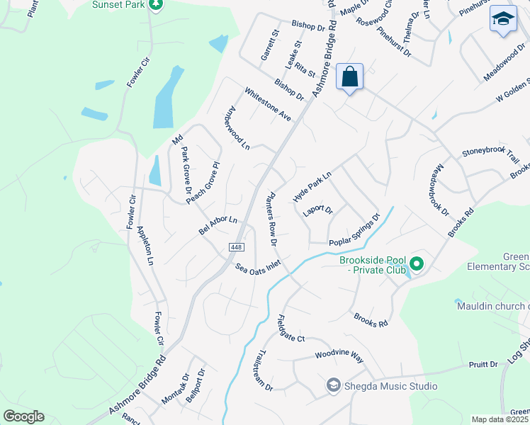 map of restaurants, bars, coffee shops, grocery stores, and more near 2 Oyster Bay Court in Mauldin