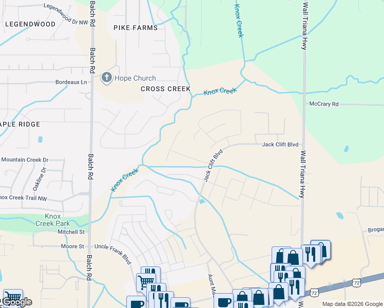 map of restaurants, bars, coffee shops, grocery stores, and more near 348 South Back Creek Road Northwest in Madison