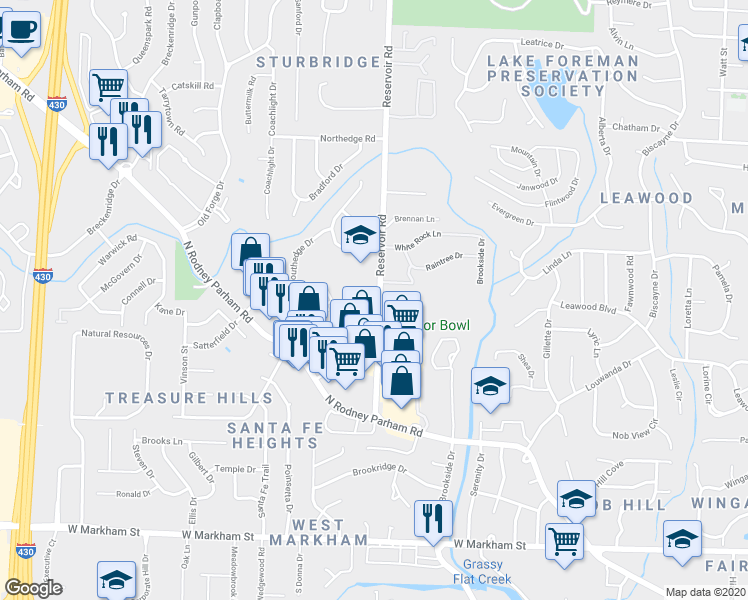 map of restaurants, bars, coffee shops, grocery stores, and more near in Little Rock