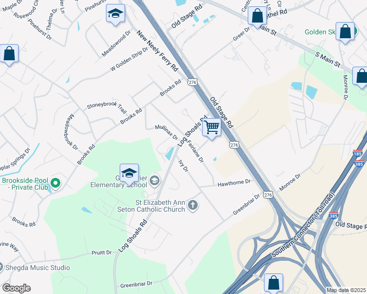 map of restaurants, bars, coffee shops, grocery stores, and more near 1006 Log Shoals Road in Mauldin