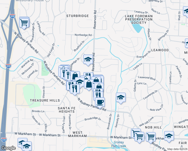 map of restaurants, bars, coffee shops, grocery stores, and more near in Little Rock