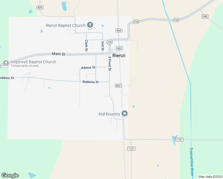 map of restaurants, bars, coffee shops, grocery stores, and more near 48 South Front Street in Rienzi