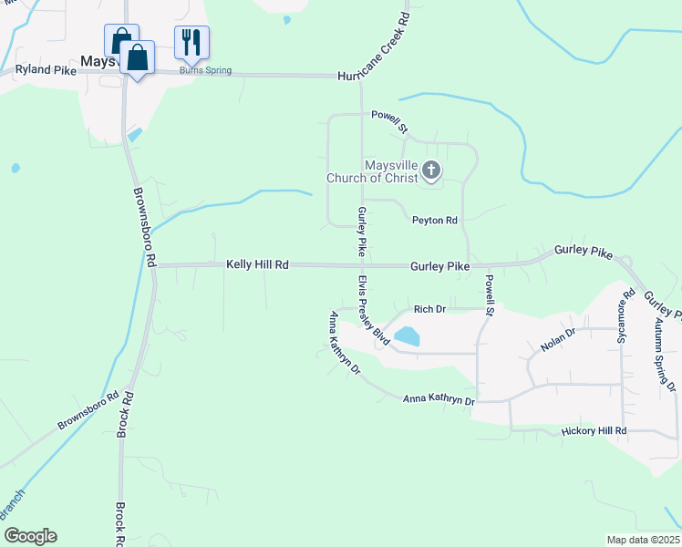 map of restaurants, bars, coffee shops, grocery stores, and more near 314 Kelly Hill Road in Gurley