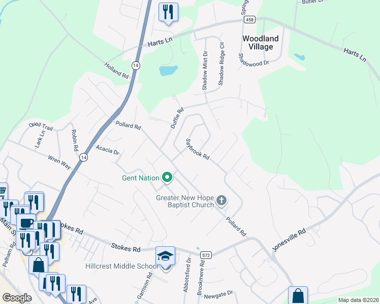 map of restaurants, bars, coffee shops, grocery stores, and more near 21 Saybrook Road in Simpsonville