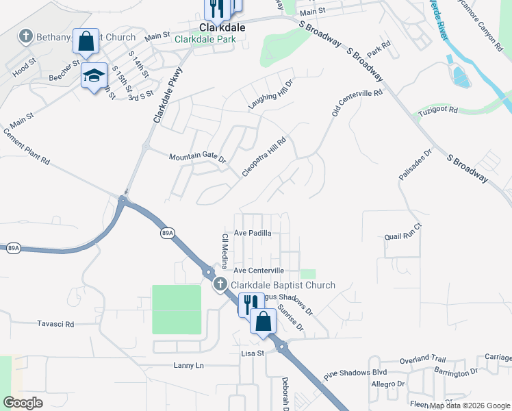 map of restaurants, bars, coffee shops, grocery stores, and more near 551 Avenue Centerville in Clarkdale