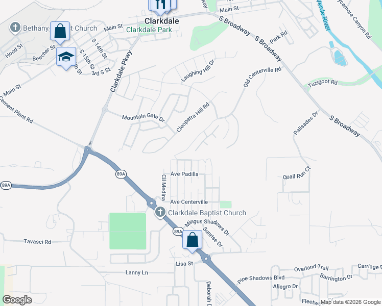 map of restaurants, bars, coffee shops, grocery stores, and more near 551 Avenue Centerville in Clarkdale