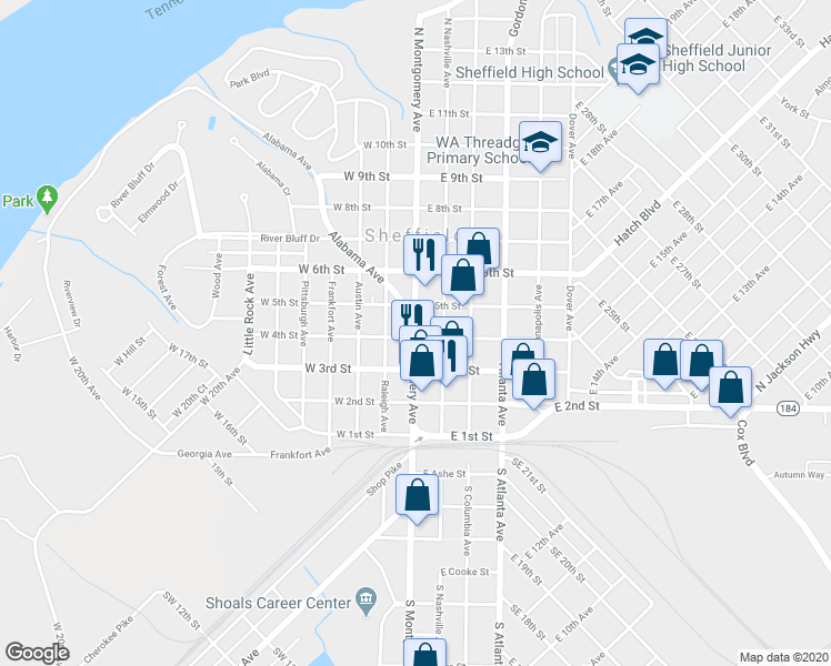 map of restaurants, bars, coffee shops, grocery stores, and more near 409 North Montgomery Avenue in Sheffield