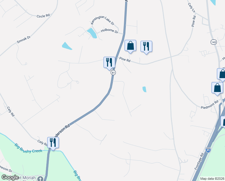 map of restaurants, bars, coffee shops, grocery stores, and more near 10116 Anderson Road in Easley