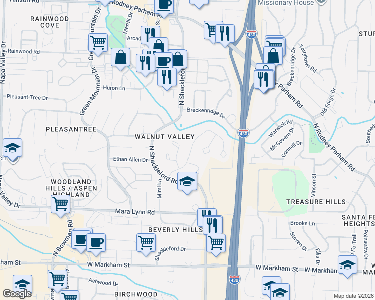 map of restaurants, bars, coffee shops, grocery stores, and more near in Little Rock