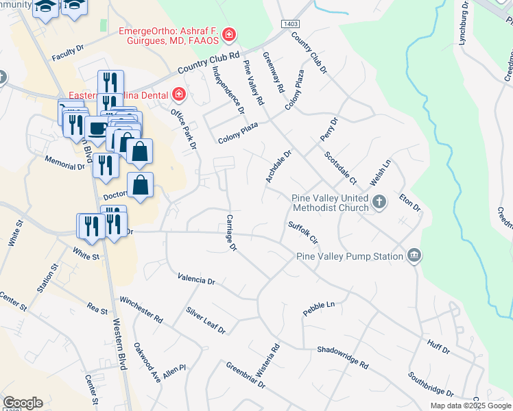 map of restaurants, bars, coffee shops, grocery stores, and more near 120 Archdale Drive in Jacksonville