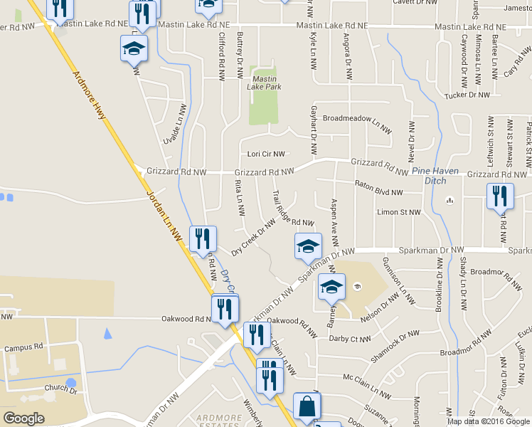 map of restaurants, bars, coffee shops, grocery stores, and more near 2703 Trail Ridge Road Northwest in Huntsville