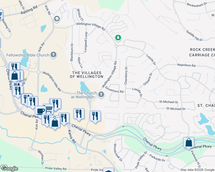 map of restaurants, bars, coffee shops, grocery stores, and more near 800 Wellington Village Road in Little Rock