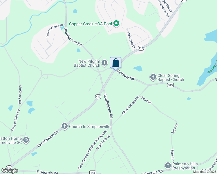 map of restaurants, bars, coffee shops, grocery stores, and more near 204 Lee Vaughn Road in Simpsonville