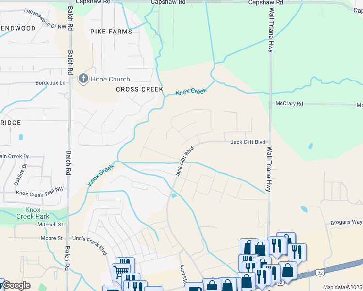 map of restaurants, bars, coffee shops, grocery stores, and more near 154 Winding Creek Road Northwest in Madison
