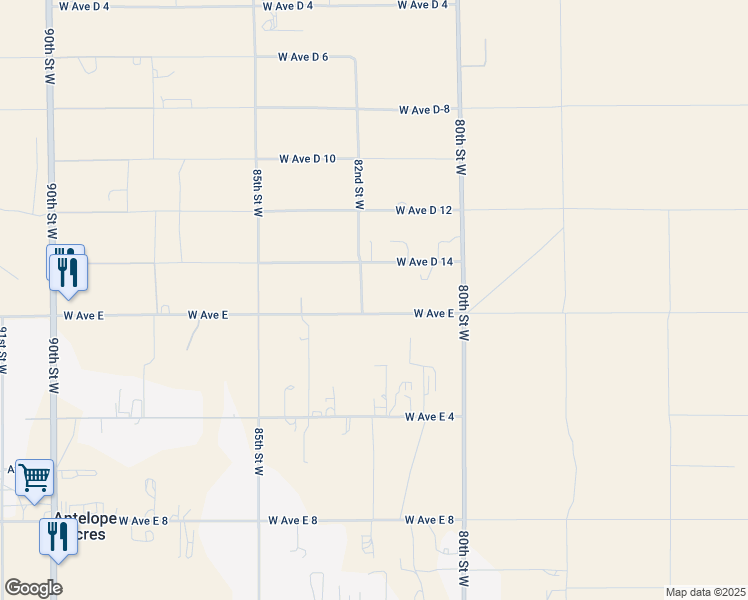 map of restaurants, bars, coffee shops, grocery stores, and more near 8155 West Avenue E in Lancaster