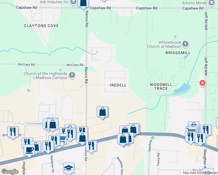 map of restaurants, bars, coffee shops, grocery stores, and more near 7528 Iredell Main Northwest in Madison