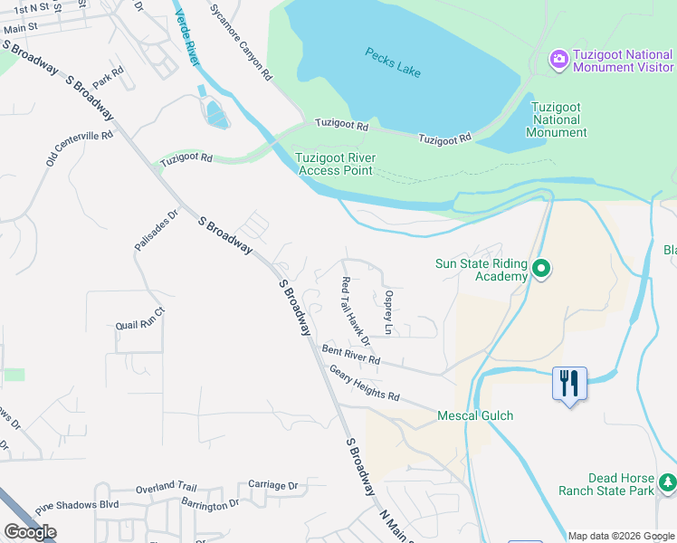 map of restaurants, bars, coffee shops, grocery stores, and more near 700 Red Tail Hawk Drive in Clarkdale
