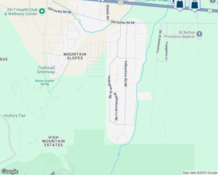 map of restaurants, bars, coffee shops, grocery stores, and more near 166 Hollington Dr NE in Huntsville